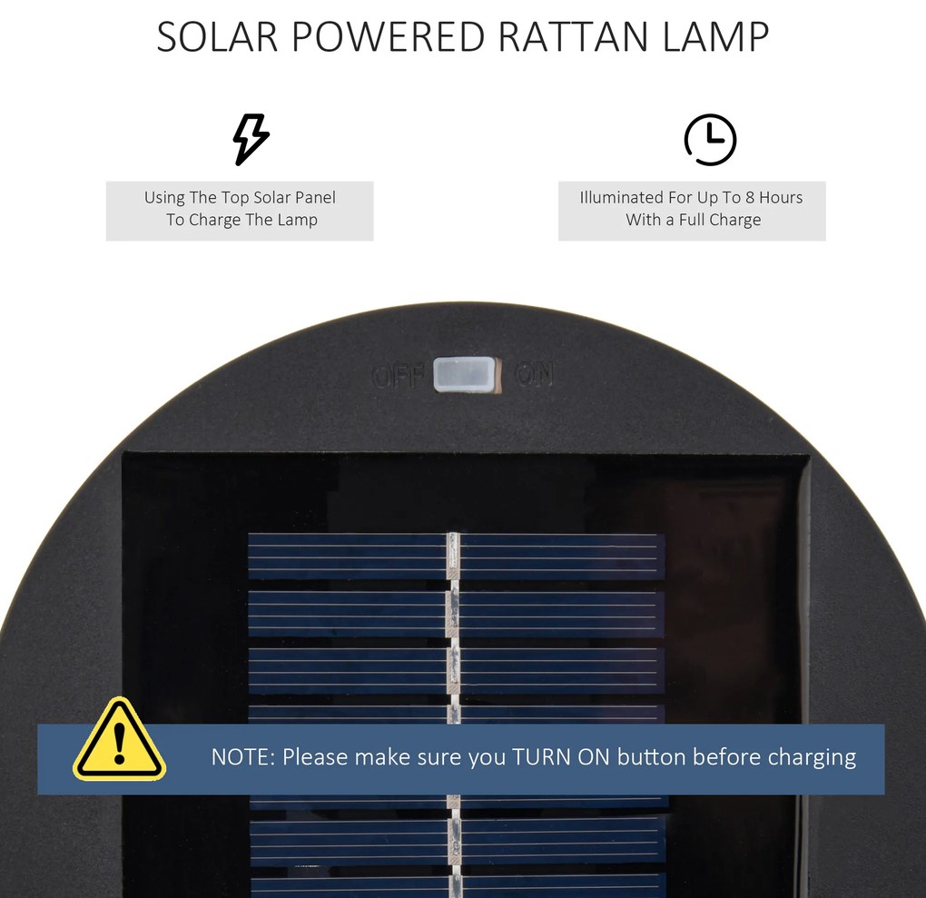 Outsunny Lanternă Solară de Grădină cu Panou de Încărcare, Lampă solară de Exterior din Metal și Ratan, Ø21.5x61 cm, Maro | Aosom Romania