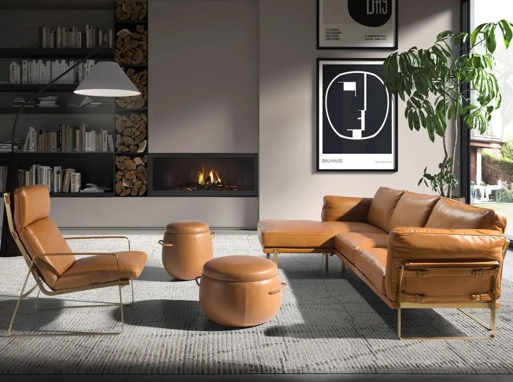 Scaun cu brate LUX design italian Cowhide camel