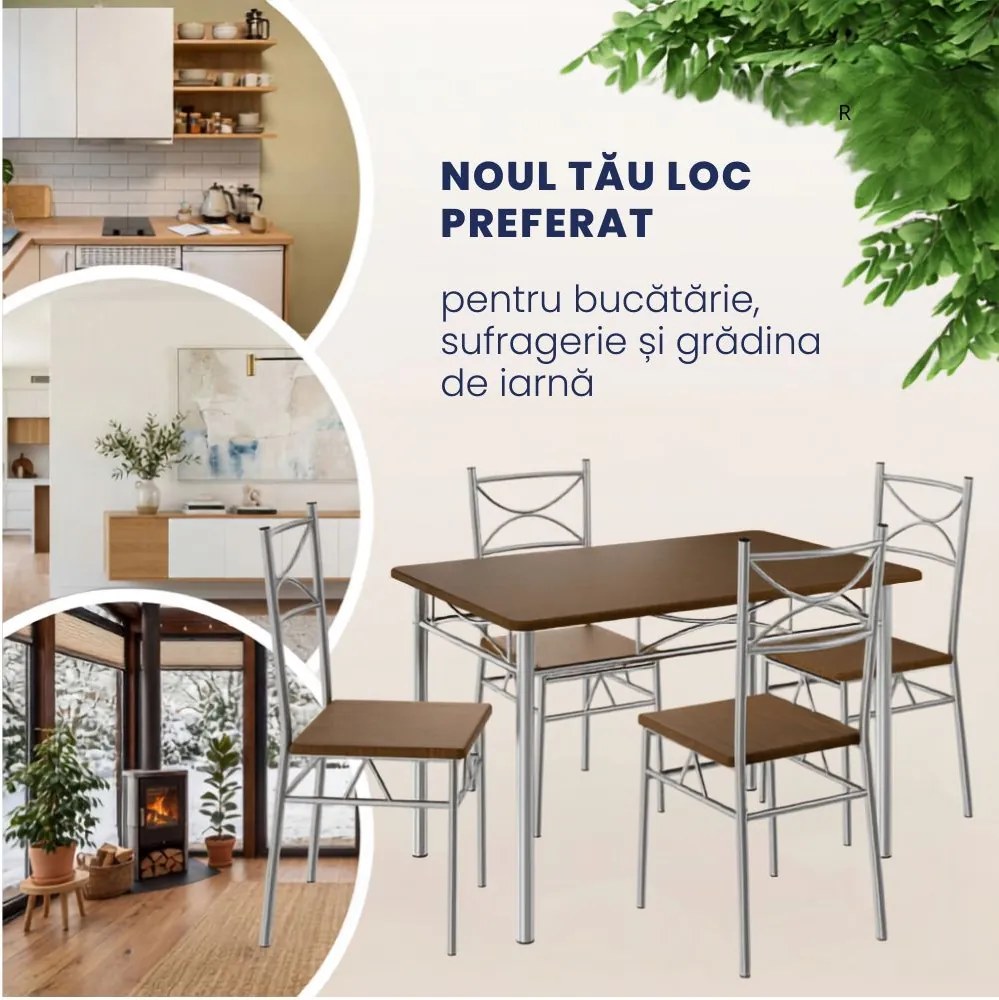 Set de mese de dining PAUL, 5 bucăți, stejar închis Casaria