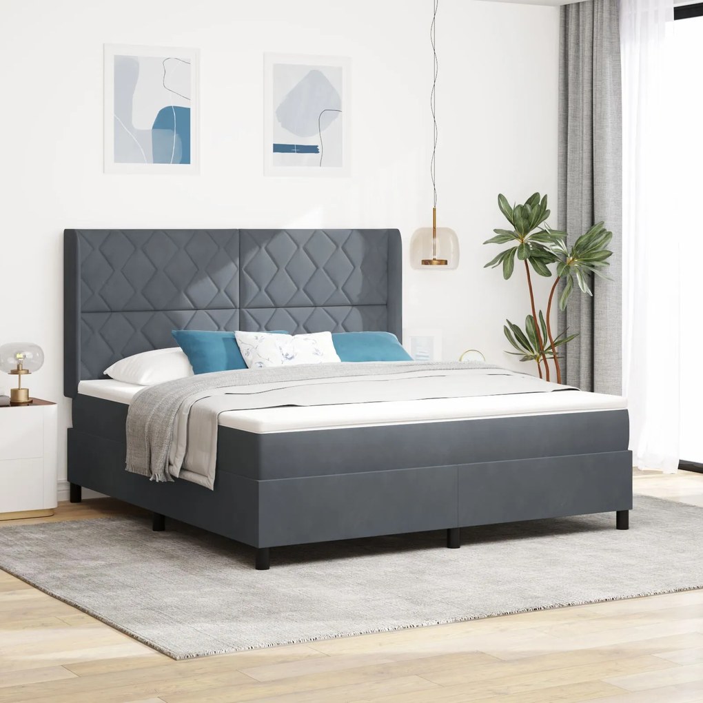 vidaXL Pat box spring cu saltea, gri închis, 180x200 cm, catifea