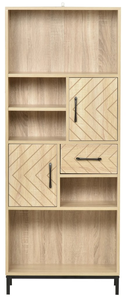 HOMCOM Biblioteca din Lemn cu Compartiment inchis, Sertar, Compartimente Deschise, pentru Casa si Cabinet, 60 x 30 x 150cm | Aosom Romania