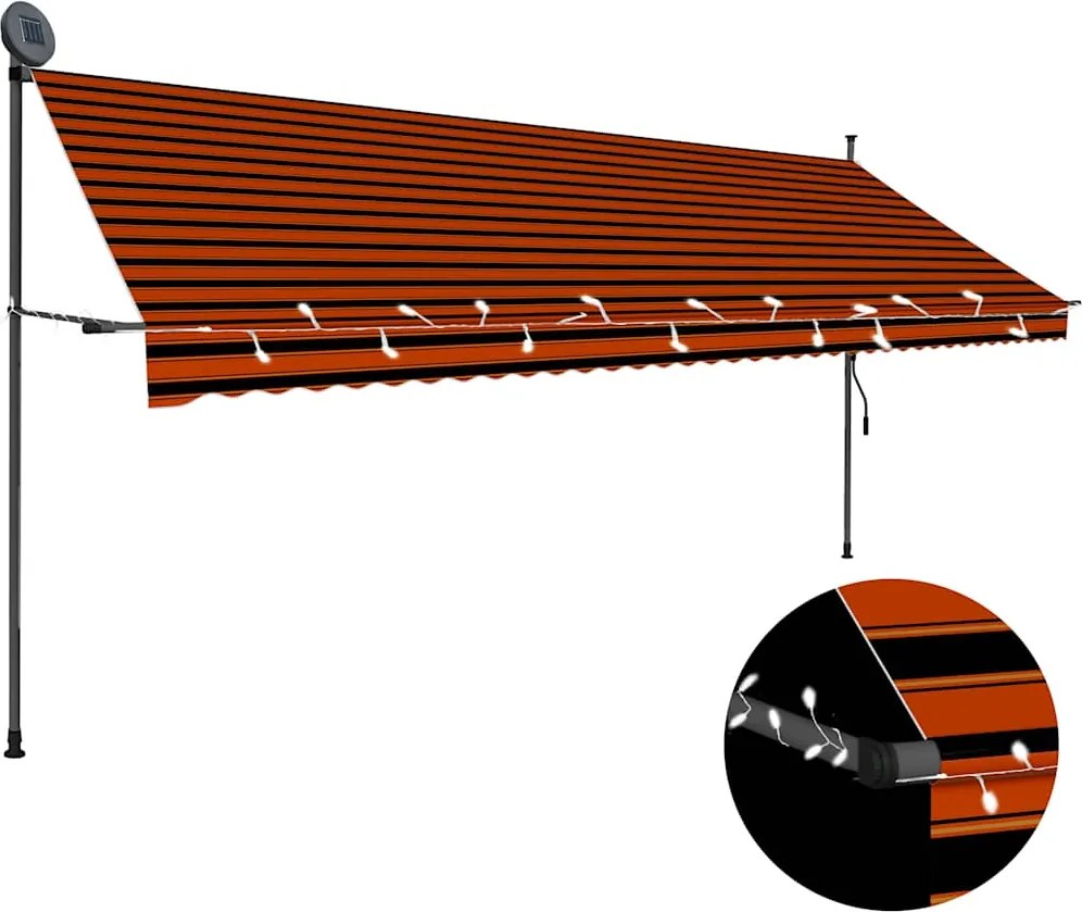 vidaXL Copertină retractabilă manual cu LED, portocaliu & maro, 400 cm