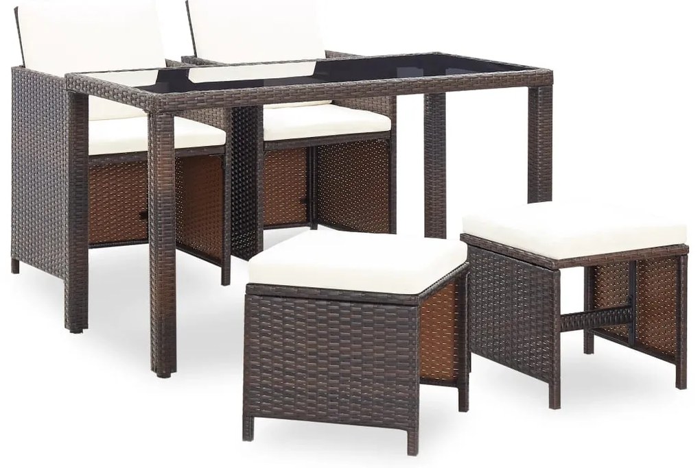 vidaXL Set mobilier de exterior cu perne, 5 piese, maro, poliratan