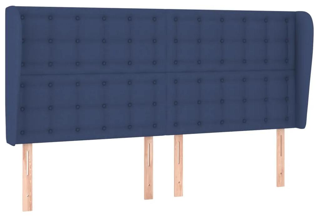 3118418 vidaXL Tăblie de pat cu aripioare, albastru, 203x23x118/128 cm, textil