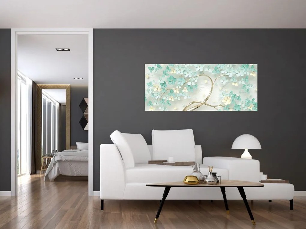 Tablou - Copac auriu înflorit (120x50 cm)