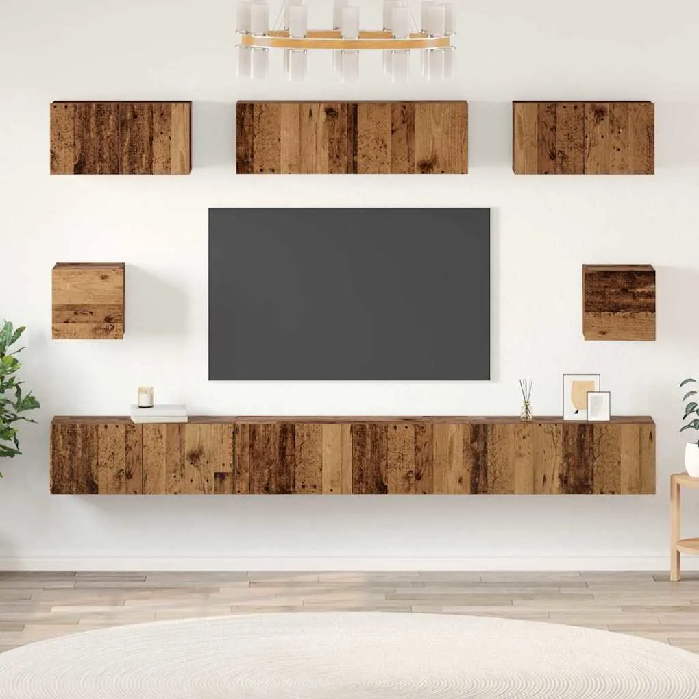 vidaXL Set dulap TV cu raft Pe perete Altele 8 pcs Lemn vechi Mediu 30.5 x 30 x 30 cm