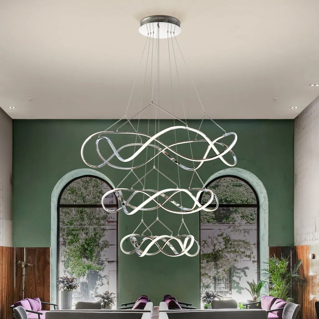 Lustra LED dimabila XXL pentru casa scarii design lux 110cm Molly crom