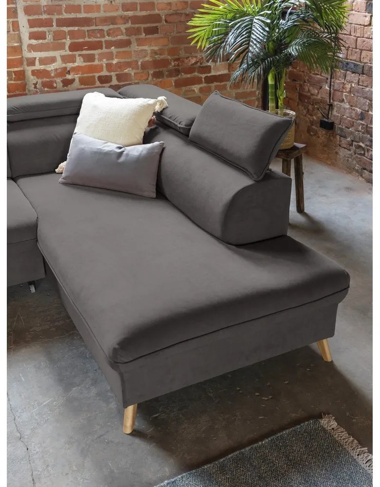 Colțar gri închis extensibil cu tapițerie din catifea (cu colț pe partea dreaptă/în formă de "U") Sweet Harmony – Miuform