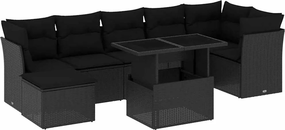 vidaXL Set mobilier de grădină cu perne, 8 piese, negru, poliratan
