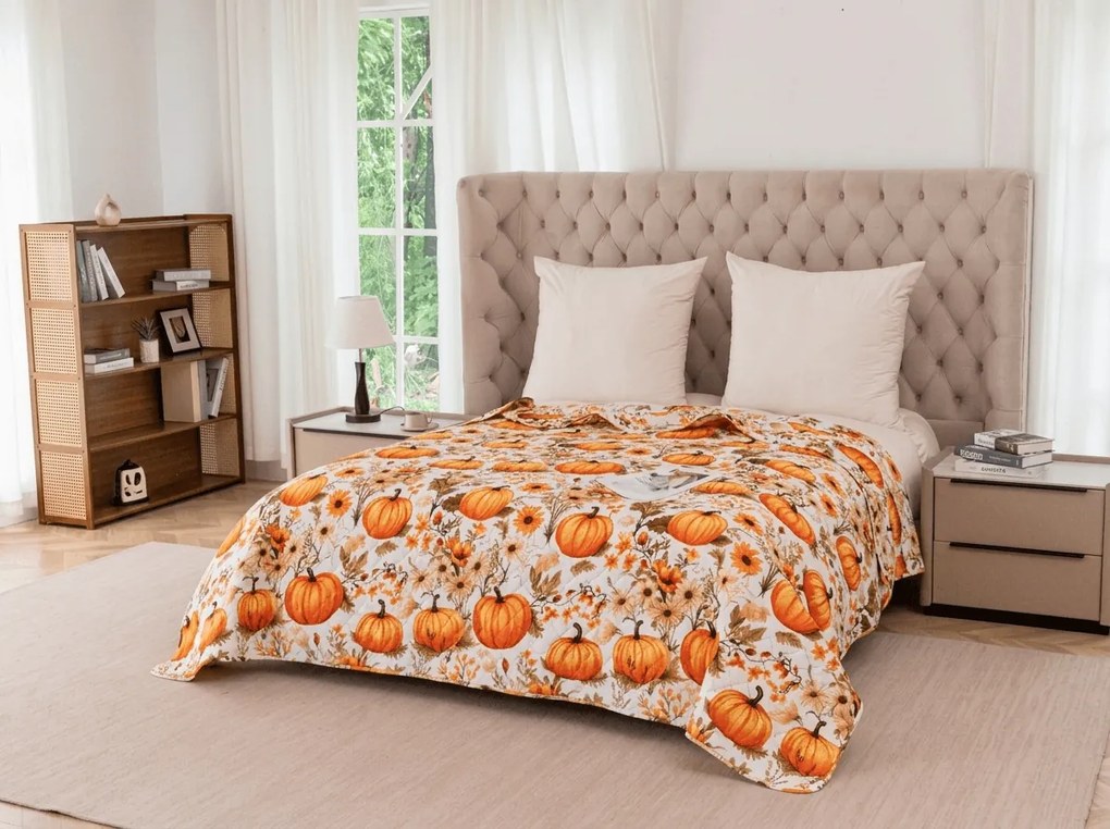 Cuvertura de pat FLOWERS AND PUMPKINS, portocaliu Dimensiune: 220 x 240 cm