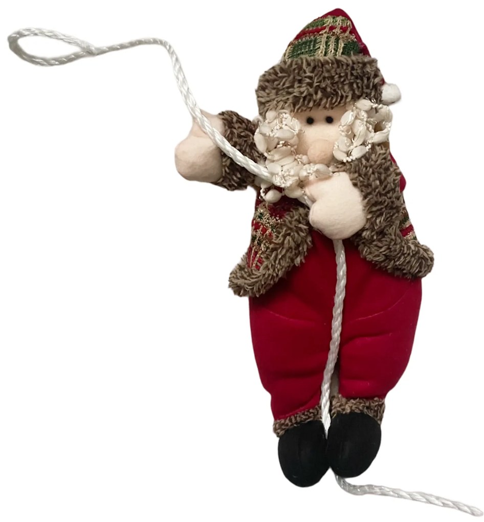 Figurina Mos Craciun pe sfoara FUNNY, Rosu, 40cm