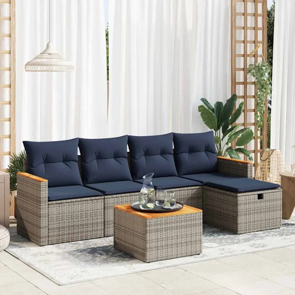 vidaXL Set mobilier grădină cu perne, 6 piese, gri, poliratan