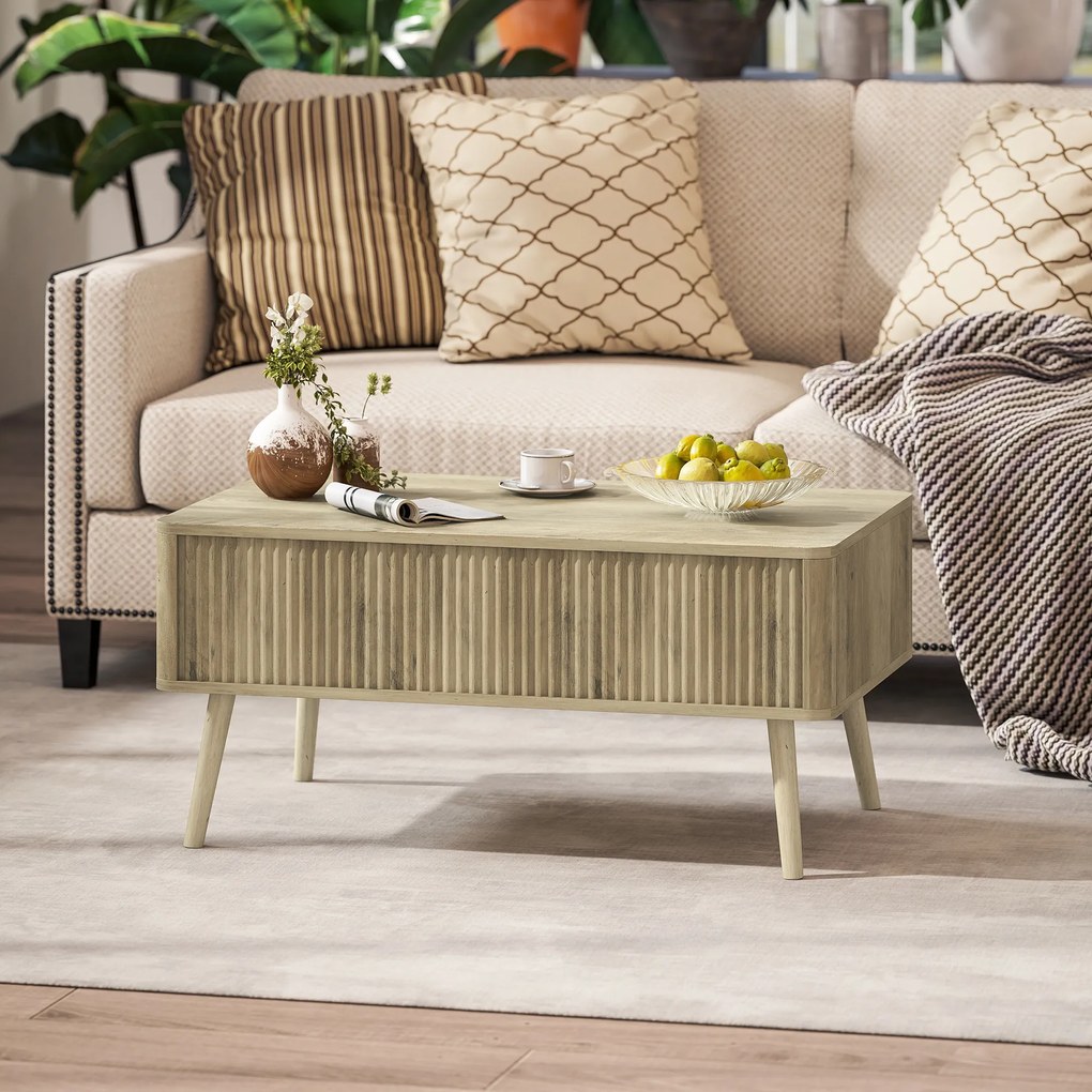HOMCOM Masă de cafea rabatabilă, masă de salon cu 2 compartimente ascunse și picioare din pin, 91 x 56 x 43 cm, stejar | Aosom Romania
