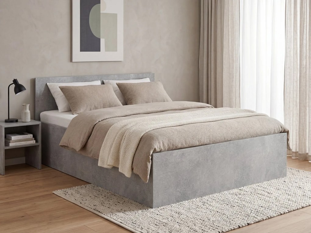 Pat SOFIA 120 x 200 cm, beton Saltele: Saltea Sommera 18 cm, Somiera pat: Cu lamele drepte