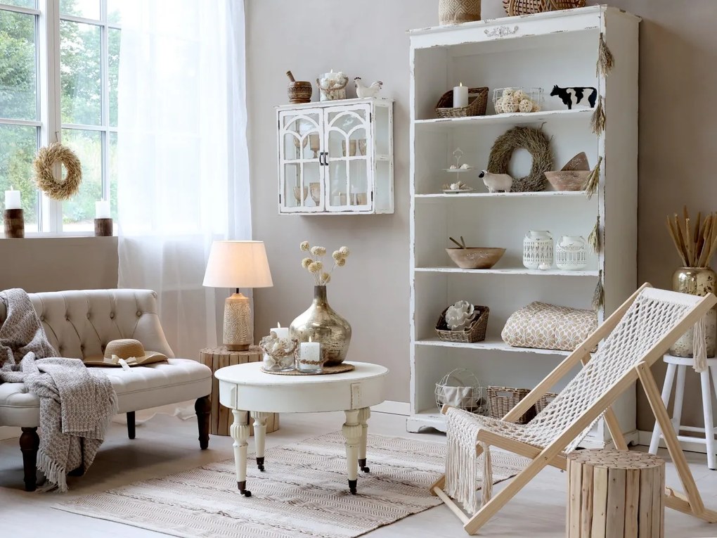 Biblioteca shabby chic din lemn masiv, 5 rafturi