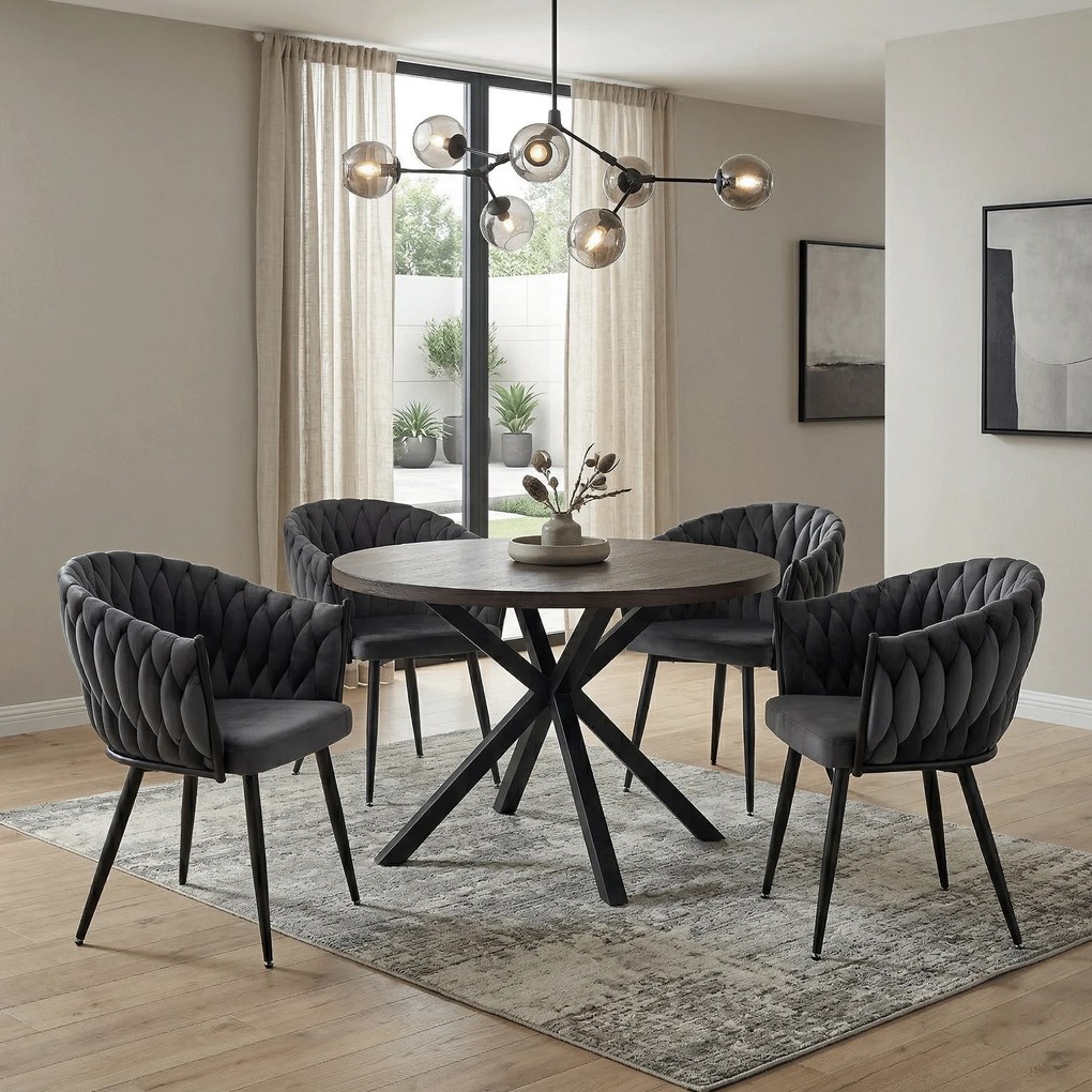 Masă de sufragerie, stejar închis / negru, diametru 120 cm, MEDOR