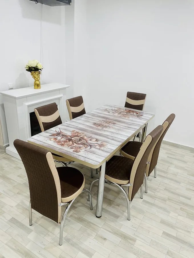 Set masa extensibila 130 / 170 x 80 cm cu 6 scaune, model 633