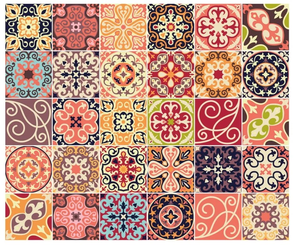 Set 30 autocolante de perete Ambiance Cement Tiles La Valette, 10 x 10 cm