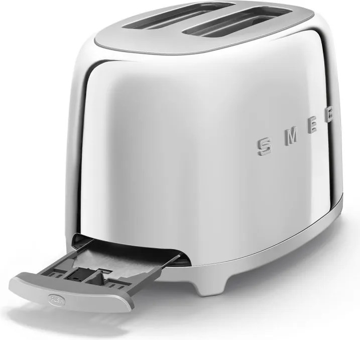 Prajitor de paine SMEG 50's Style TSF01SSEU, 950 W, 2 felii, 6 trepte, Tava pentru firimituri, Cablu integrat, Otel inoxidabil, Argintiu