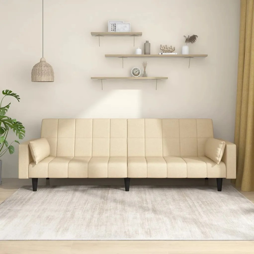 337492 vidaXL Canapea extensibilă cu 2 locuri, 2 perne, crem, textil