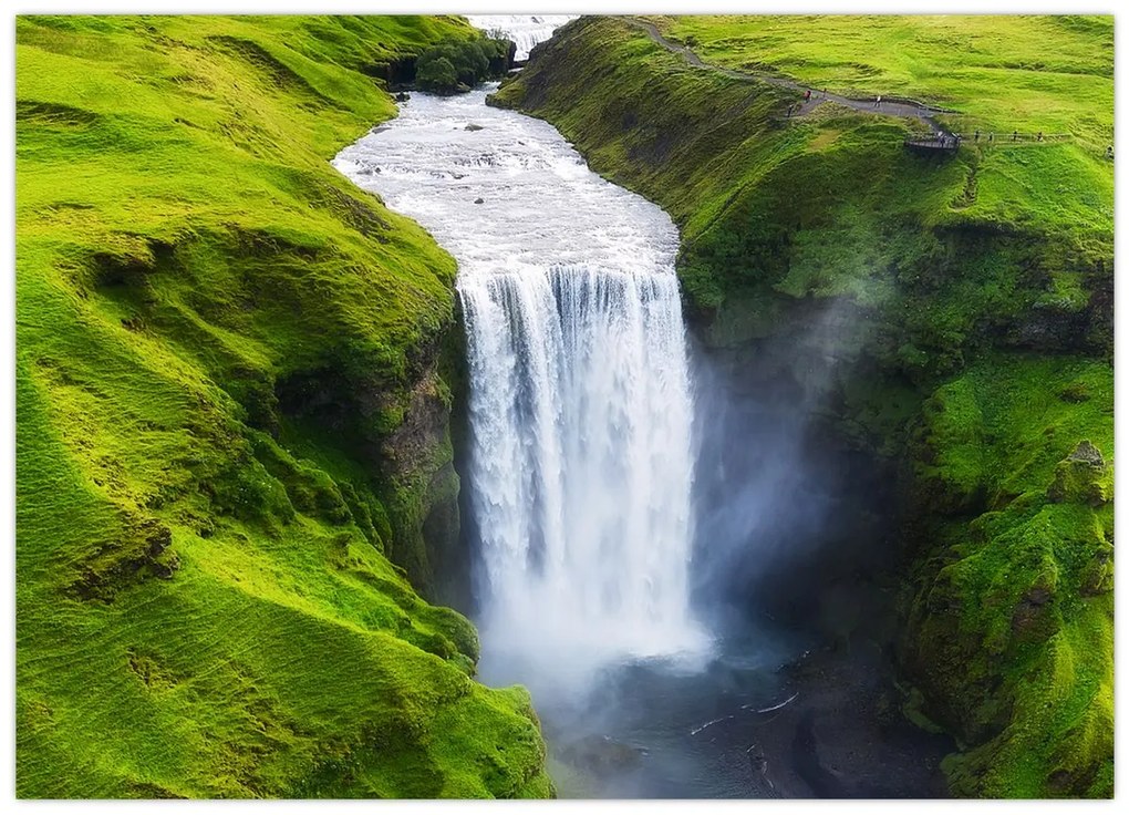 Tablou pe sticlă - Cascada Skogafoss (70x50 cm)