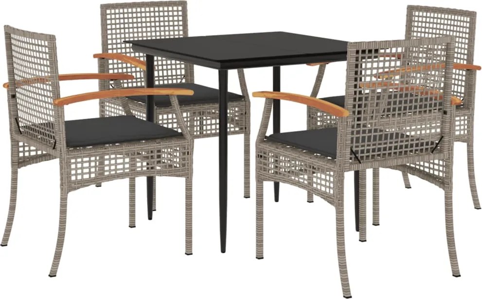 vidaXL Set mobilier de grădină cu perne, 5 piese, gri, poliratan