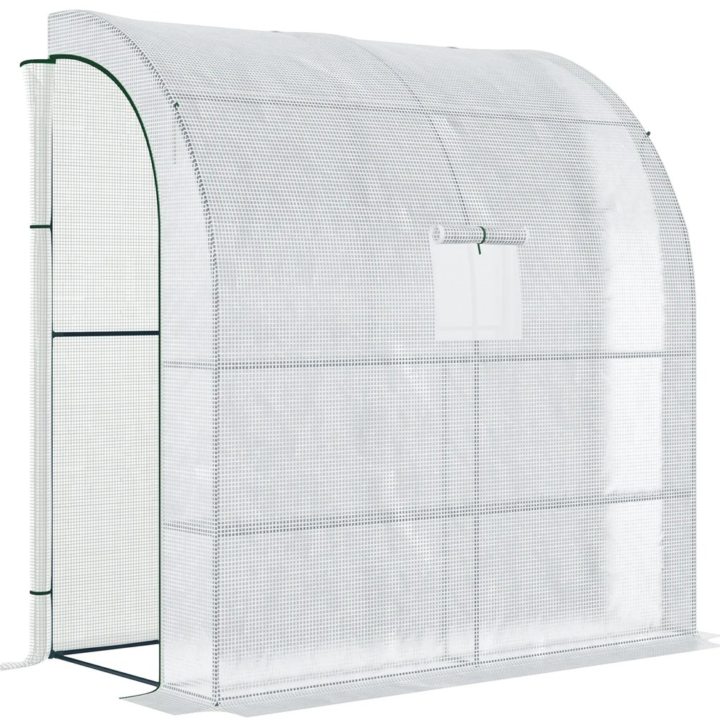 Outsunny Seră de grădină PE cu rafturi 3 nivele, seră de balcon, pânză consolidată 140 g/m², structură din oțel, 2 uși rulabile cu fermoar, pentru legume plante flori, 200 x 100 x 215 cm, alb | Aosom Romania