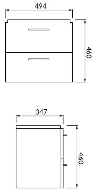 Dulap cu lavoar, 46x49x35 cm, 2 sertare, gri Gri, 500x460 mm