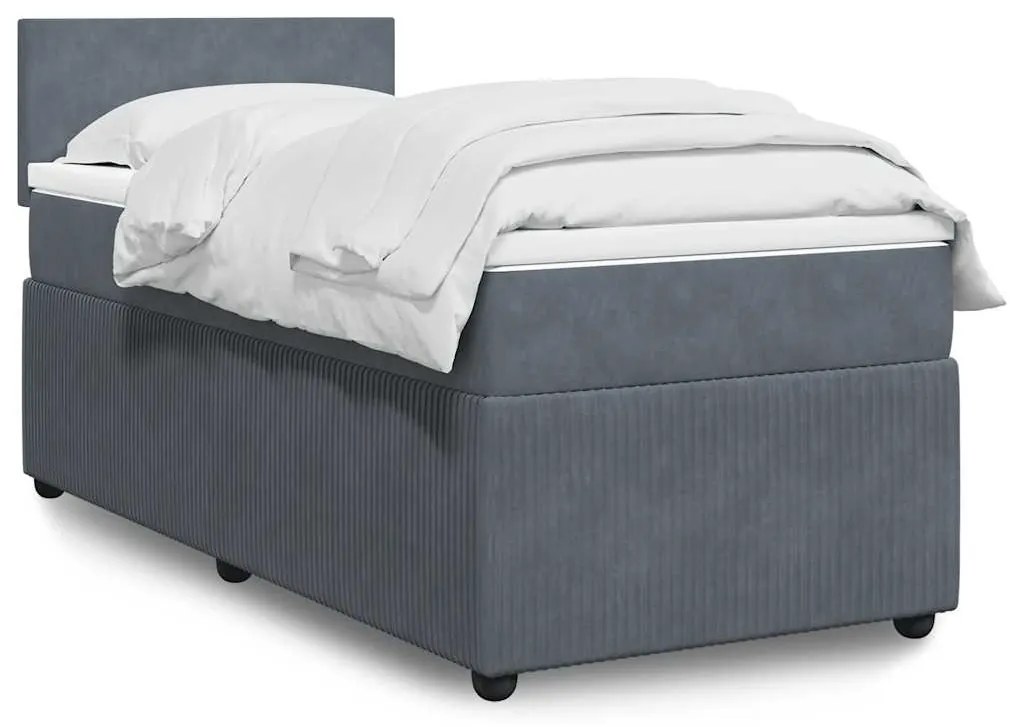 vidaXL Pat box spring cu saltea, gri închis, 90x190 cm, catifea