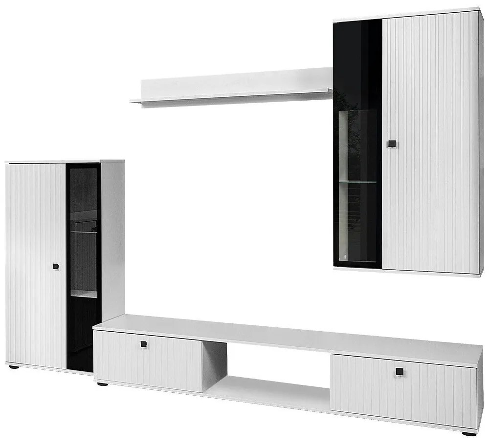 Mobilă pentru sufragerie Tucson 172Alb, Părți separate, Cu comodă tv, Cu componente suplimentare, Sticlă călită, MDF, PAL laminat, 236x41cm, 71 kg