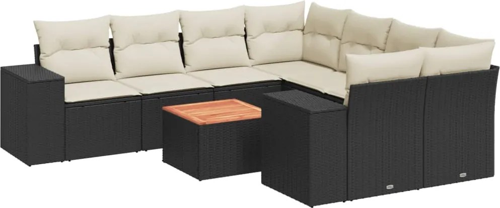 vidaXL Set mobilier de grădină cu perne, 9 piese, negru, poliratan