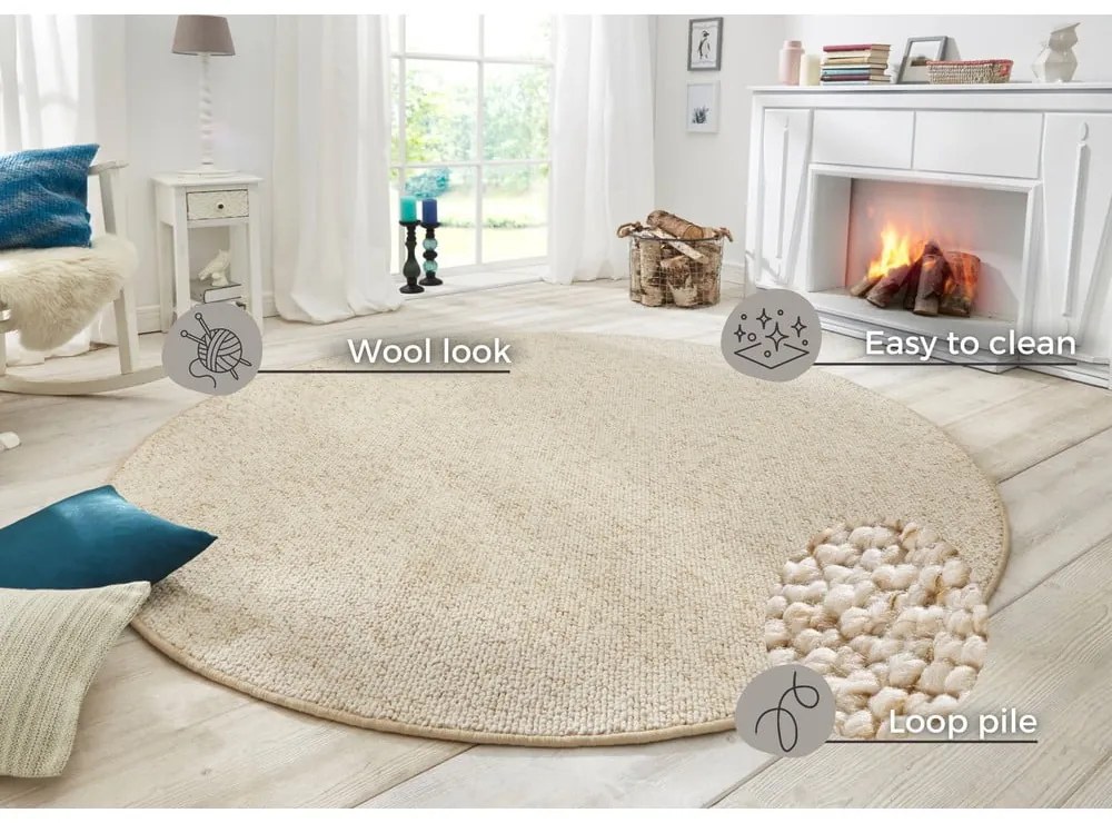 Covor crem rotund ø 133 cm Wolly – BT Carpet