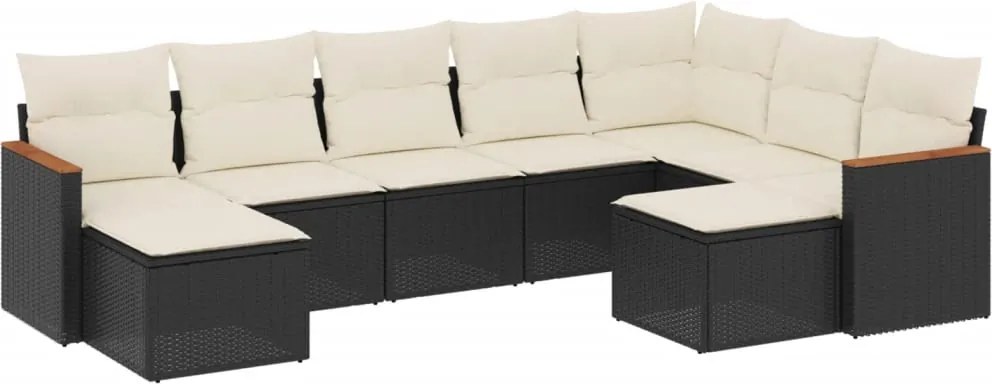 vidaXL Set mobilier de grădină cu perne, 9 piese, negru, poliratan