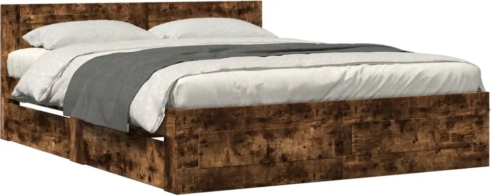 vidaXL Cadru de pat cu tăblie stejar fumuriu 160x200 cm lemn prelucrat