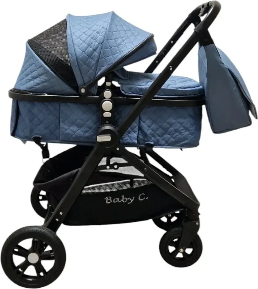 Carucior nou nascuti 2 in 1 Baby Care X2S, Maner reversibil, Cu geanta bebe, Amortizoare, Roti din cauciuc plin AVE, Spatar reglabil 3 trepte, Plasa