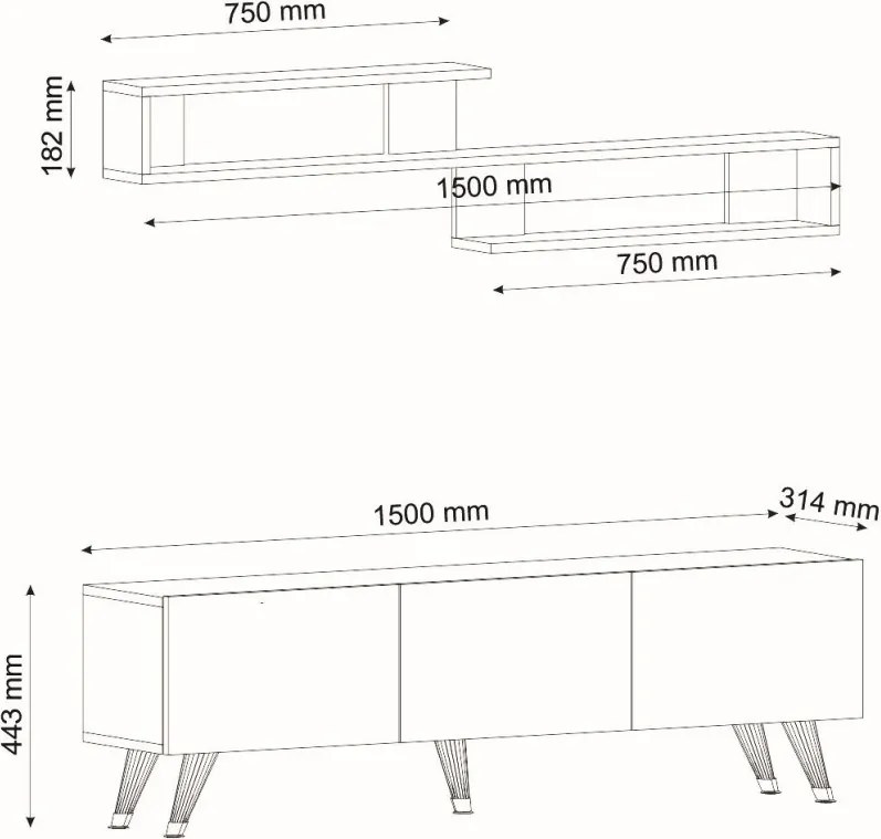 Dulap TV MIYA 150 cm cu polita de perete, antracit