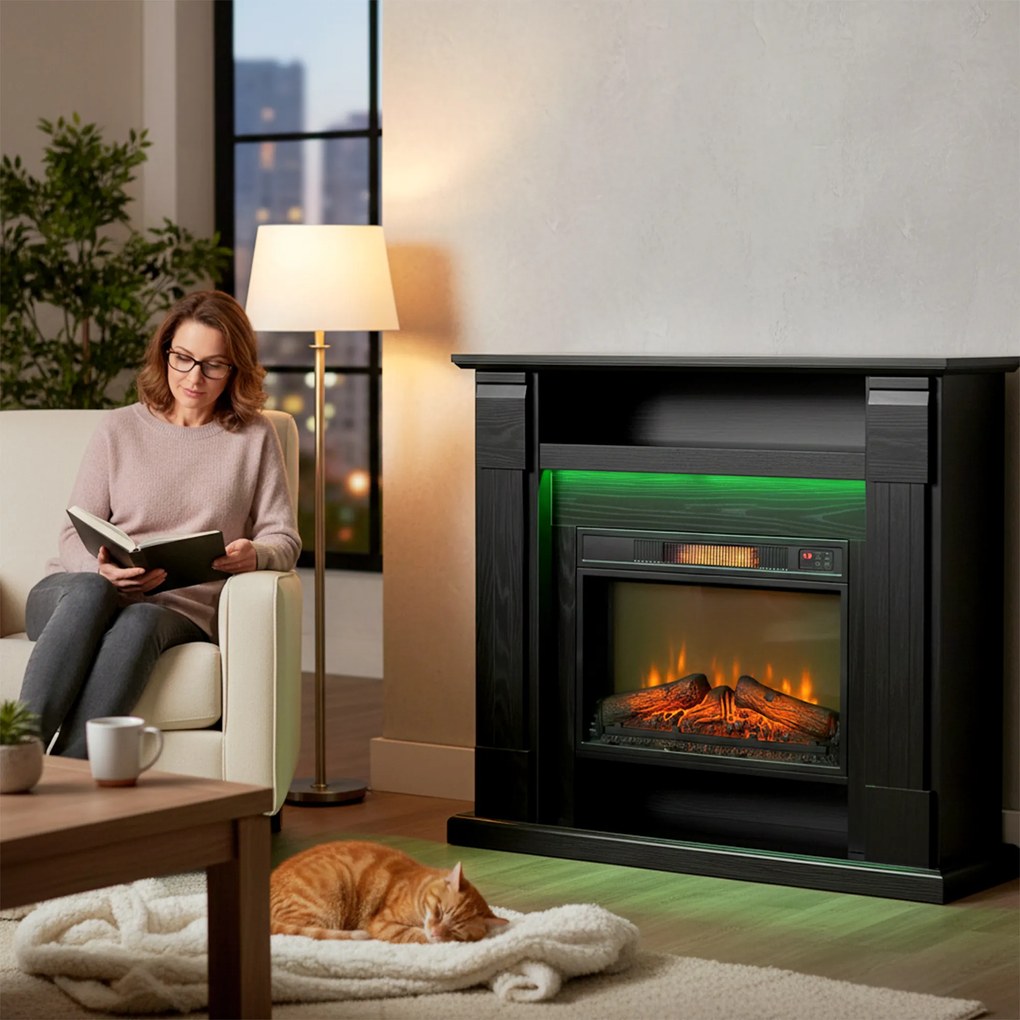 HOMCOM Șemineu Electric Reglabil cu Flacără 3D, Temporizator și Telecomandă Negru | Aosom Romania