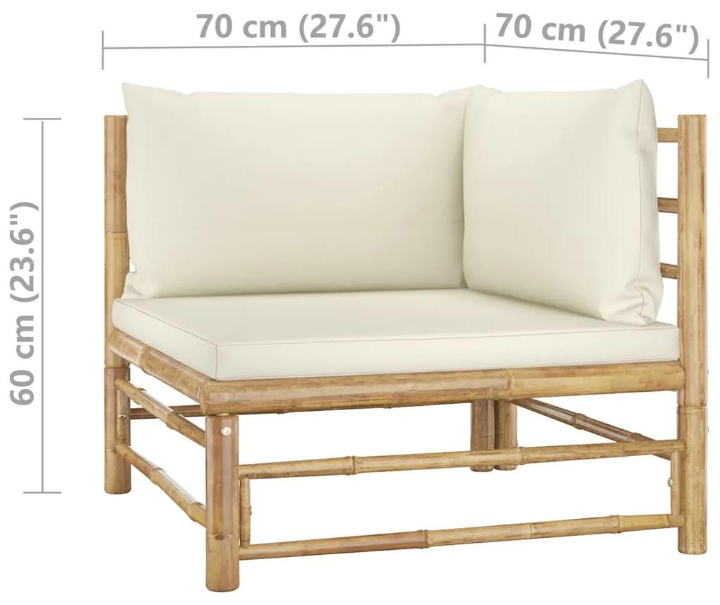 Set mobilier de gradina, 9 piese, perne alb crem, bambus Crem, 3x colt + 4x mijloc + suport pentru picioare + masa, 1