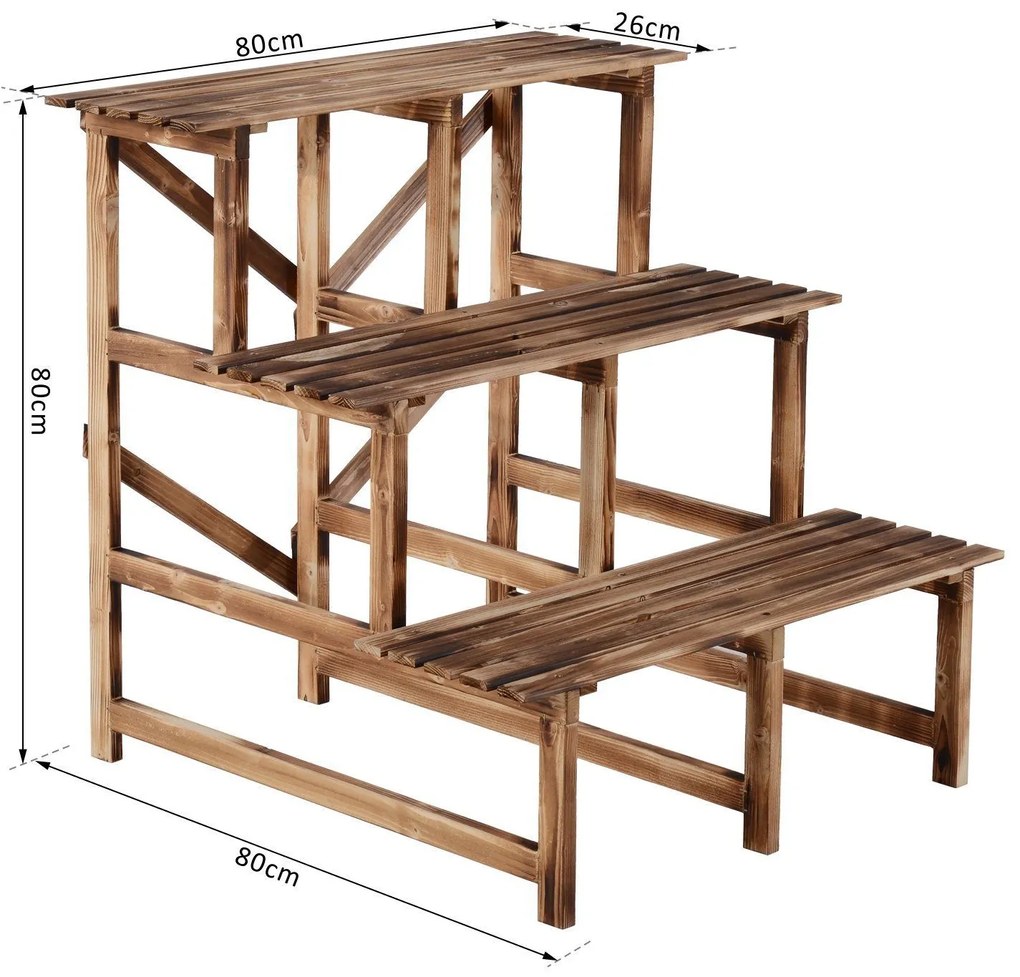 Outsunny Suport pentru Ghivece cu 3 Niveluri din Lemn de Brad, 80x80x78 cm, Lemn Natural | Aosom Romania