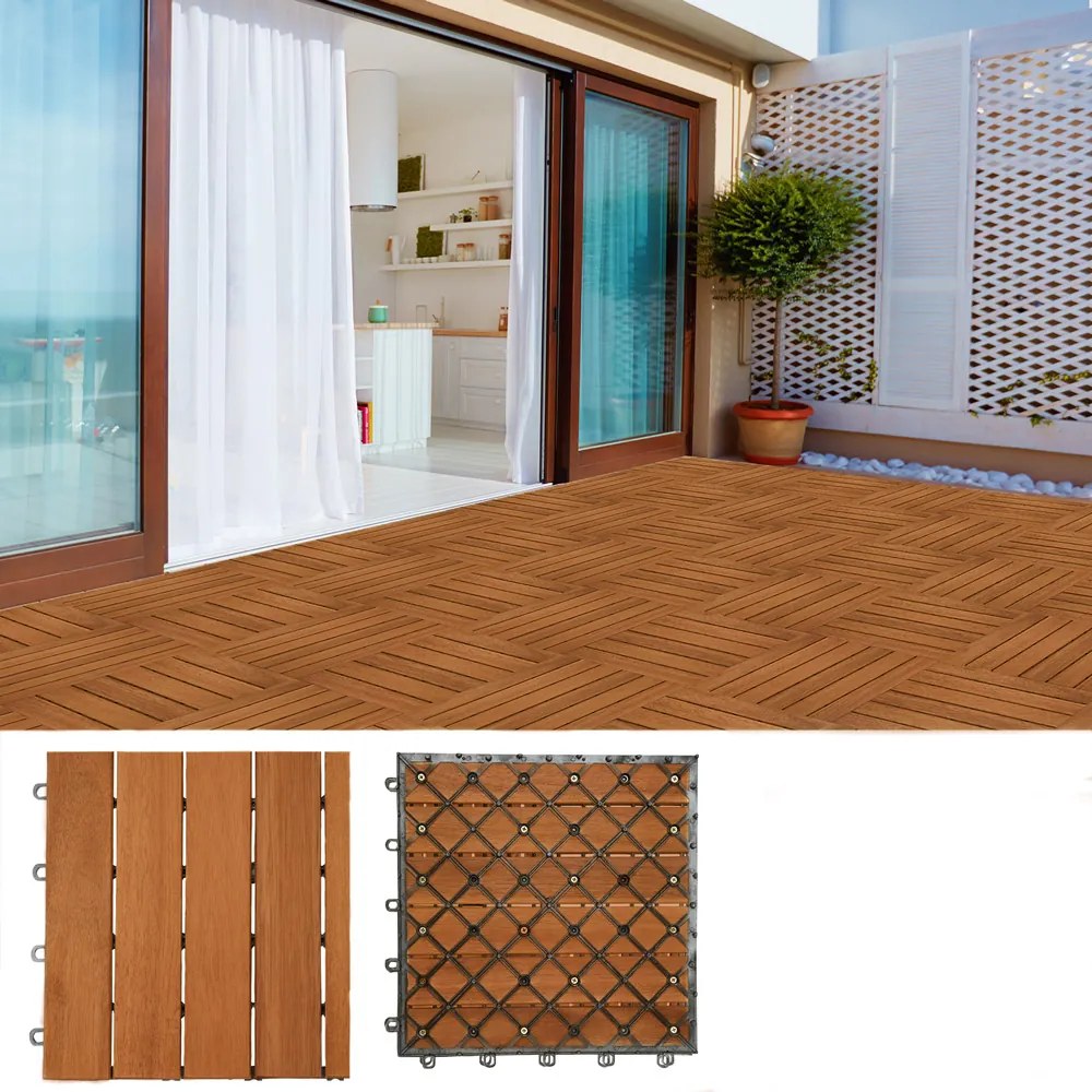 Deuba Gresie din lemn - set 11 piese, 30×30 cm