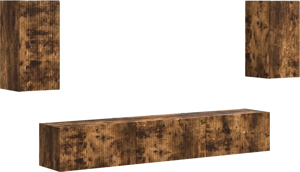 vidaXL Set comodă TV Pe perete 5 pcs Stejar fumuriu Lemn compozit