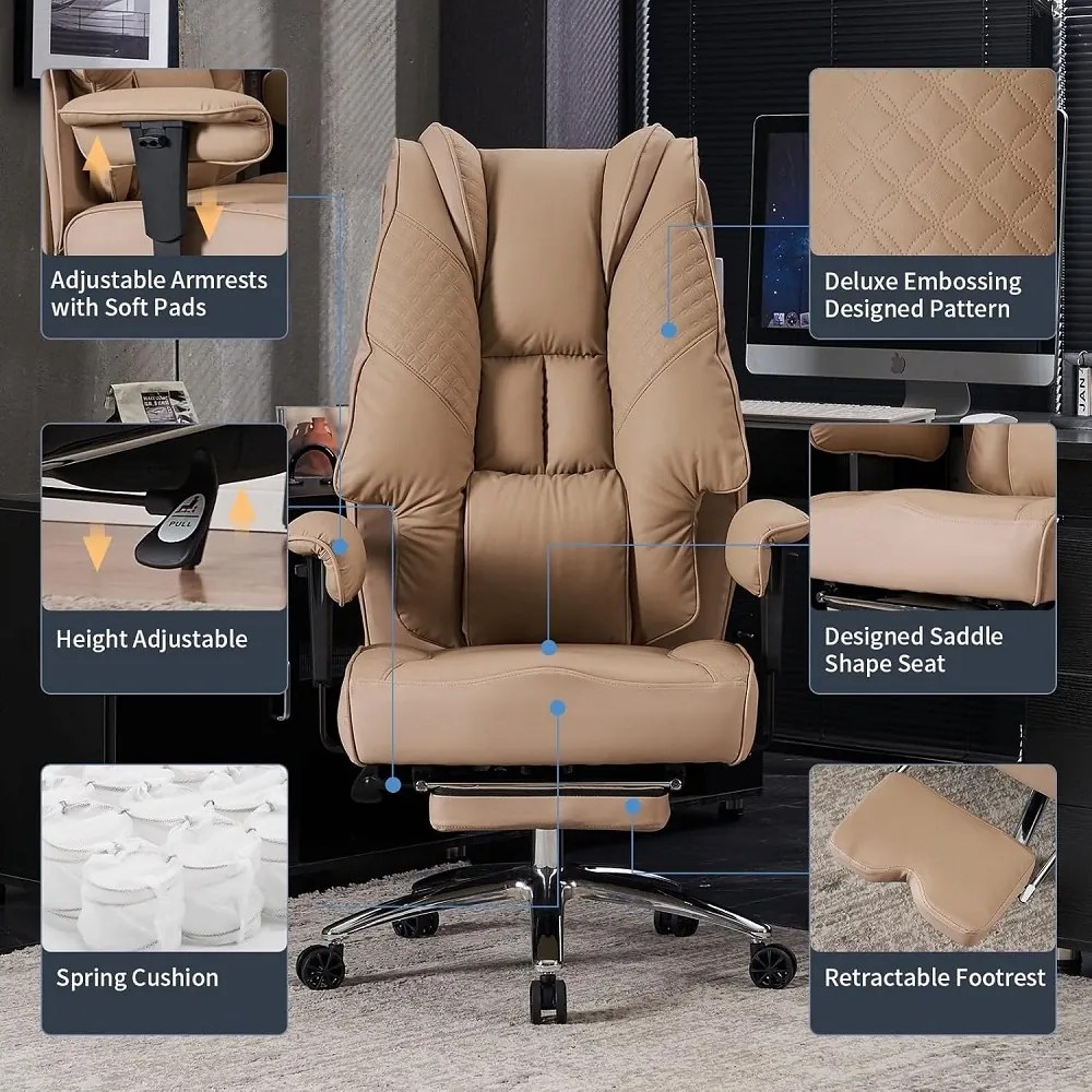 Scaun directorial, Rezistent 180 kg, Sezut cu Arcuri Metalice și Spumă, cotiere reglabile inaltime, piele PU, Maro