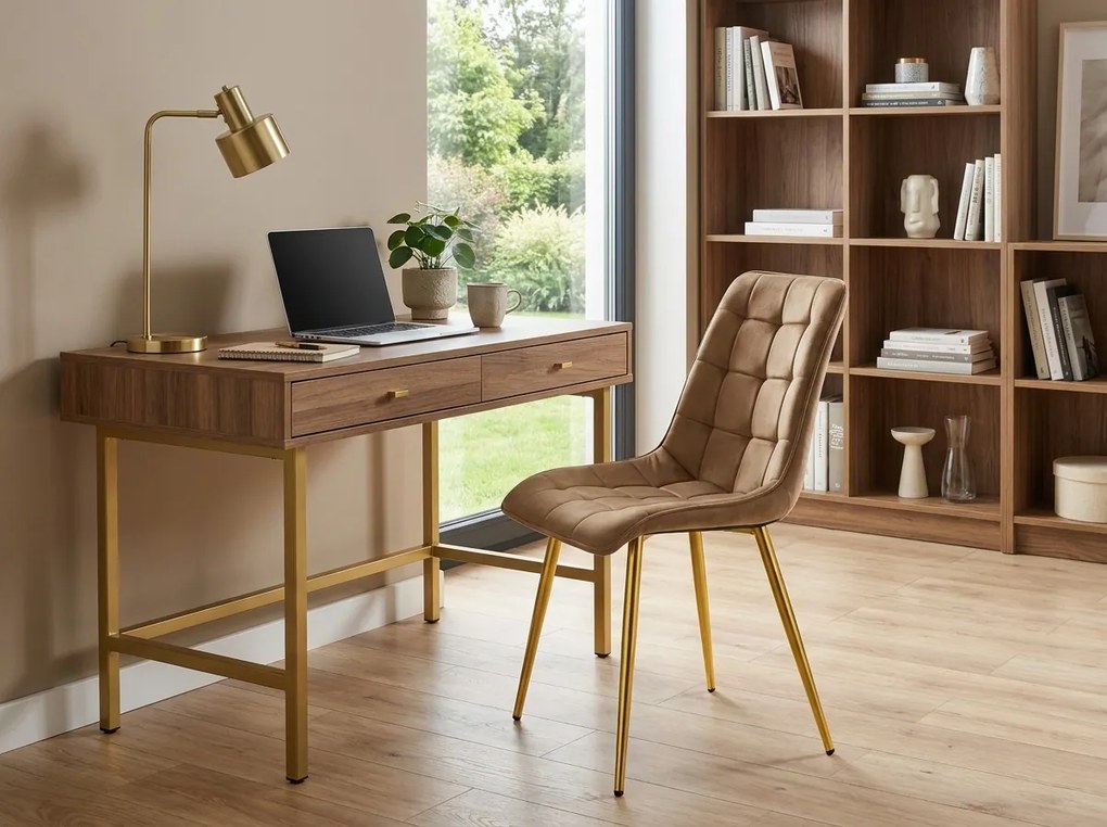 OFERTA Scaun de dining SPLIT VELVET cu picioare aurii, maro clasa a II-a