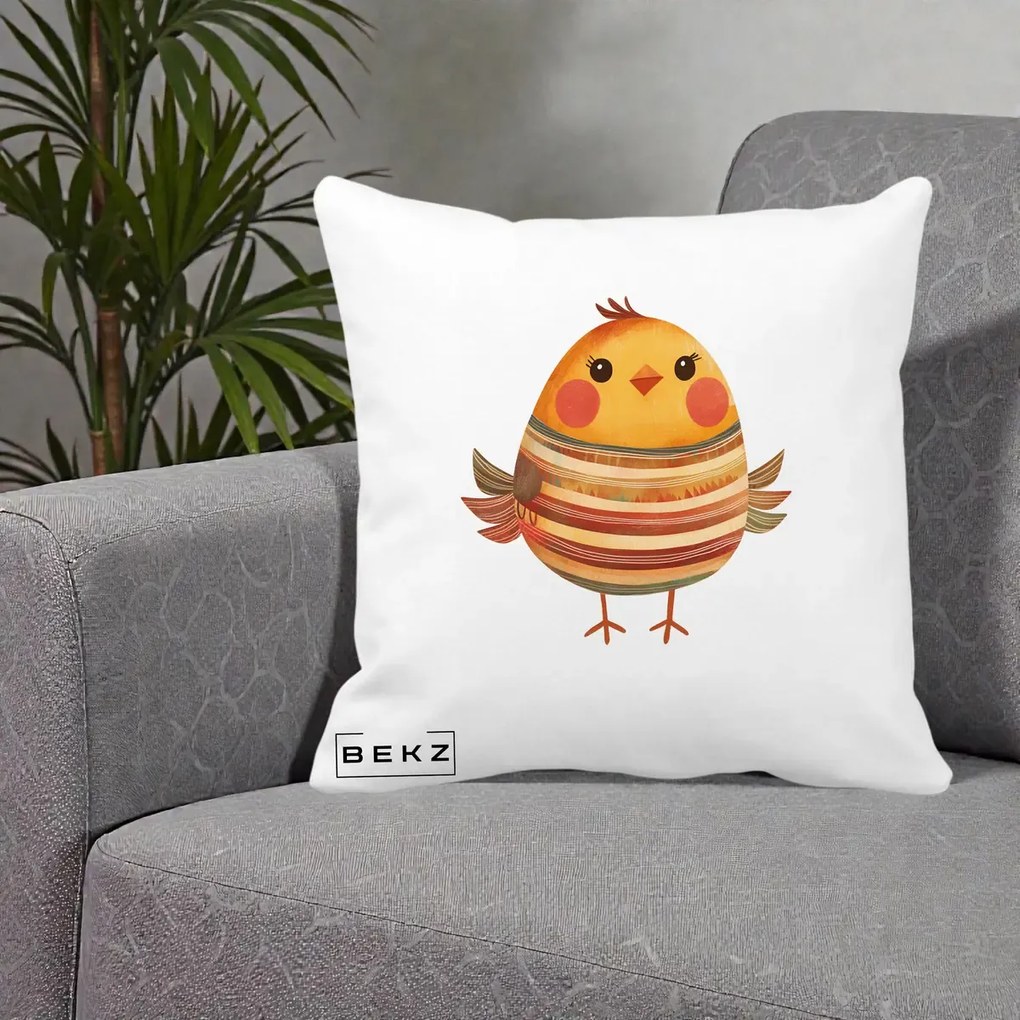 Perna Decorativa Pui Kawaii Portocaliu Dungi Calde, 40x40 cm, Alba Mata, Husa Detasabila, Perna Inclusa, BEKZ®