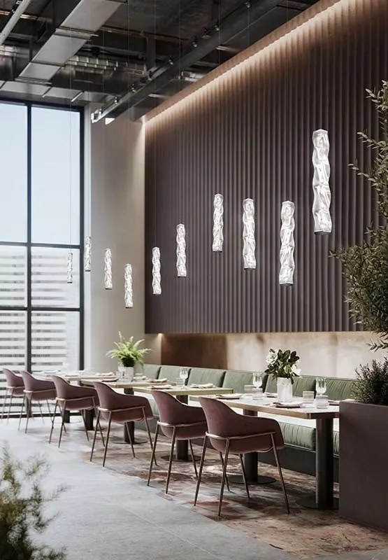 Lustra LED design tehnico-decorativ realizat manual Hugo vertical prisma