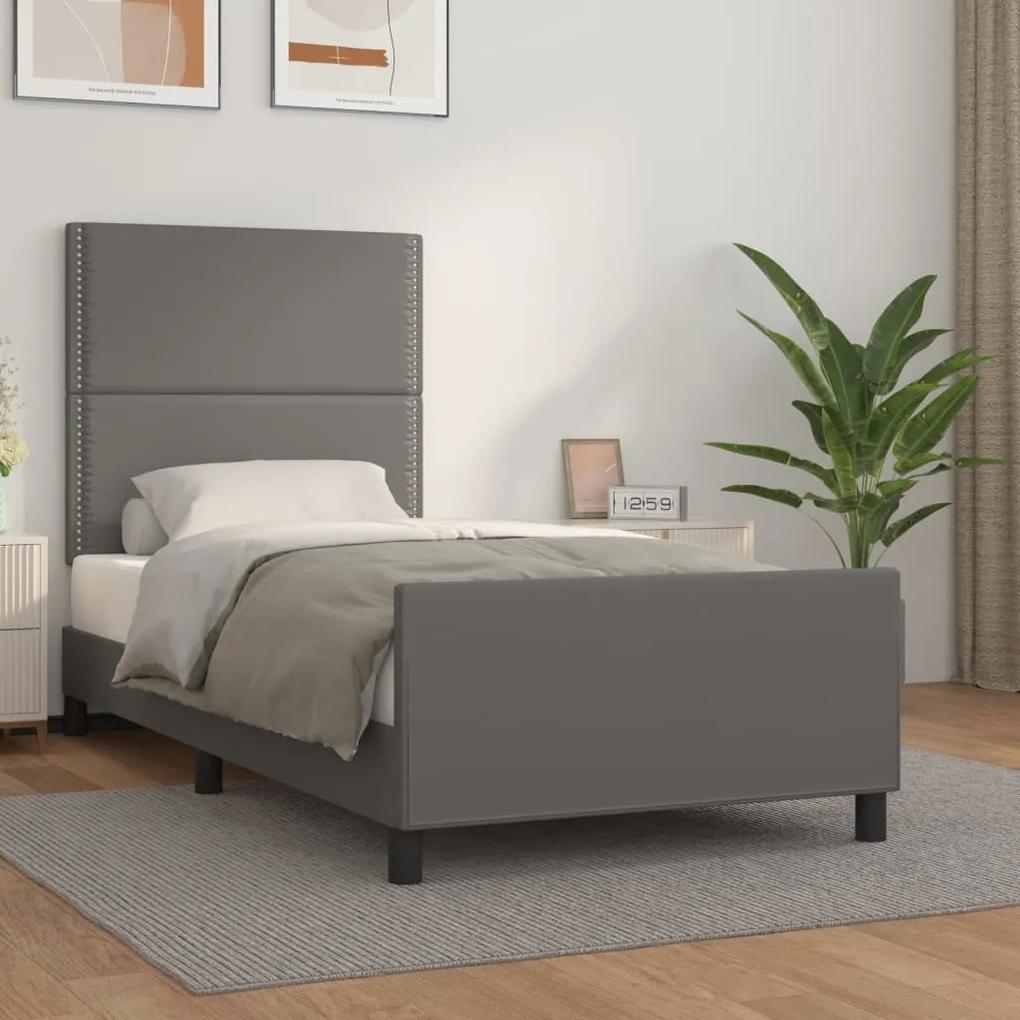 3125492 vidaXL Cadru de pat cu tăblie, gri, 90x200 cm, piele ecologică