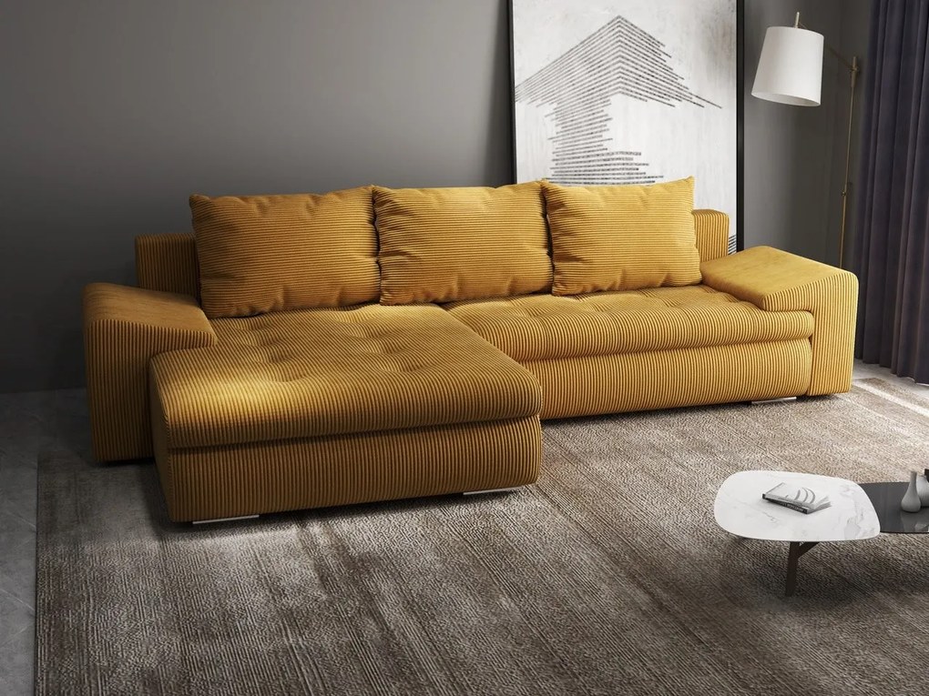 Colțar extensibil dumonde cu ladă de depozitare si sezut confortabil din spuma high-density, Leonardo Zoom Mustar 260x185 cm