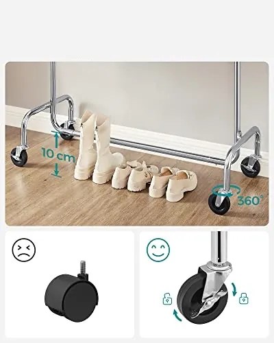 Umeraș pentru haine IRENE pe roți, max.130kg, 150x45x160cm, argintiu SongmicsHome