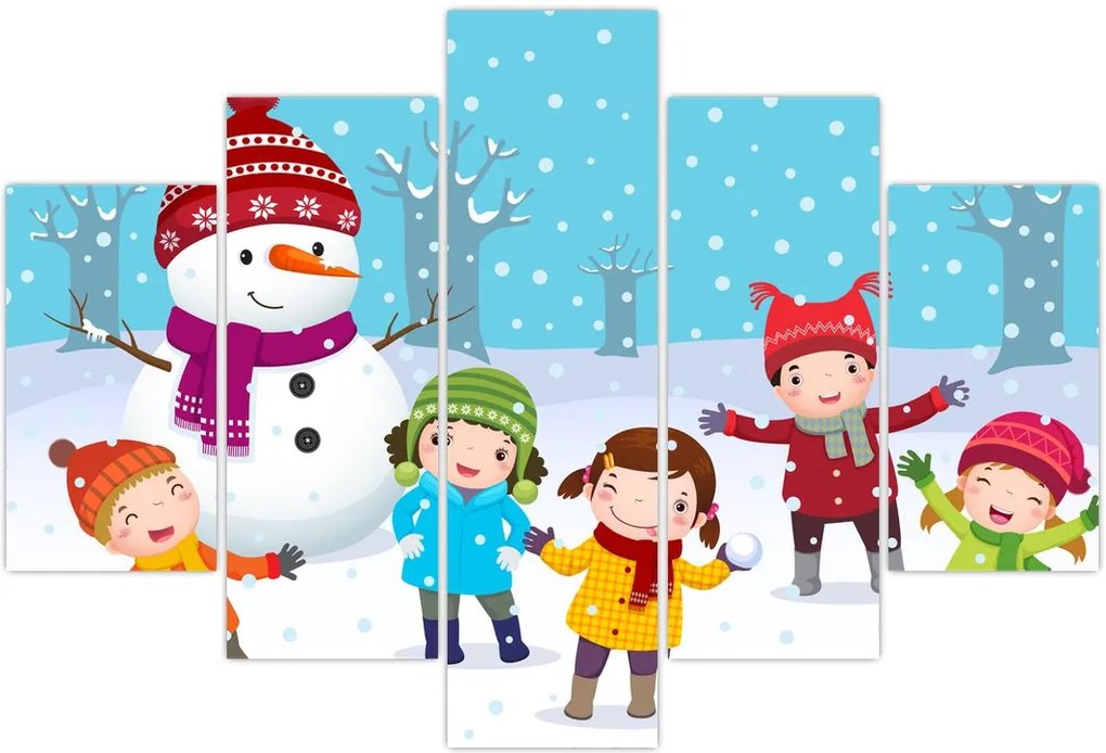 Tablou - Bucurii de iarnă pentru copii (150x105 cm)
