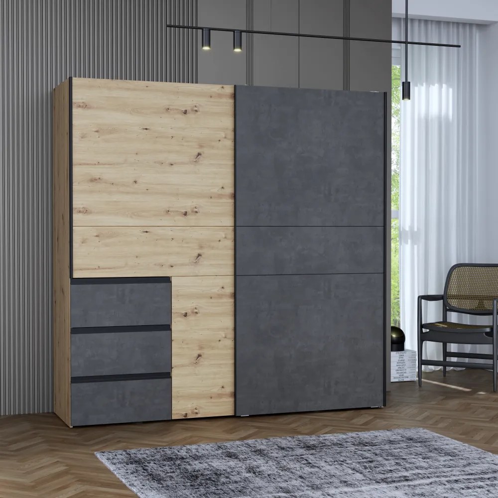 Dulap, stejar artisan/gri închis beton, VIOLO